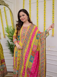 New Designer Heavy Pure Chinnon Silk With Digital Print and Real Mirror Handwork kurta with Dupatta